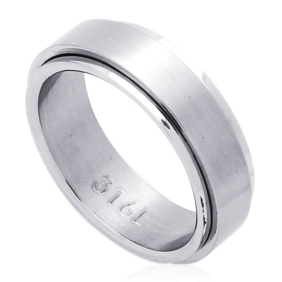 Men's 7MM Stainless Steel Spinner Flat Wedding Band Ring (Size 7 to 14) Size 10.5