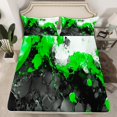 thumbnail image 2 of Manfei Abstract Marble Queen Sheet Sets 4 Pieces, Black Green White Flat Sheet, Modern Watercolor Marbling Queen Fitted Sheet, Microfiber Bedroom Decor, 2 of 7