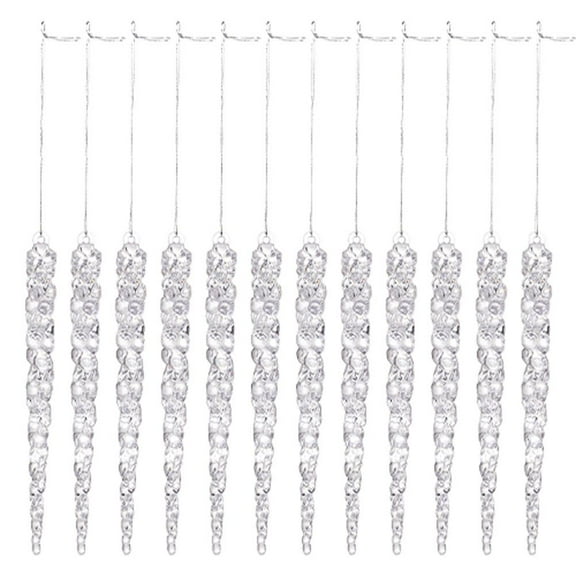 PandaXun Glass Icicle Ornaments for Christmas Tree - 12PCS Clear Christmas Tree Ornaments, Sparkling Crystal Look Hanging Ornament, Glass Icicles for Christmas