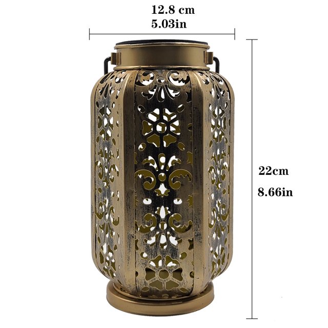 Injueey Luz colgante LED solar Lámpara de ambiente retro Linterna hueca Lámpara de decoración de patio de jardín al aire libre Luz LED solar Decoración del hogar Injueey HA017237-00