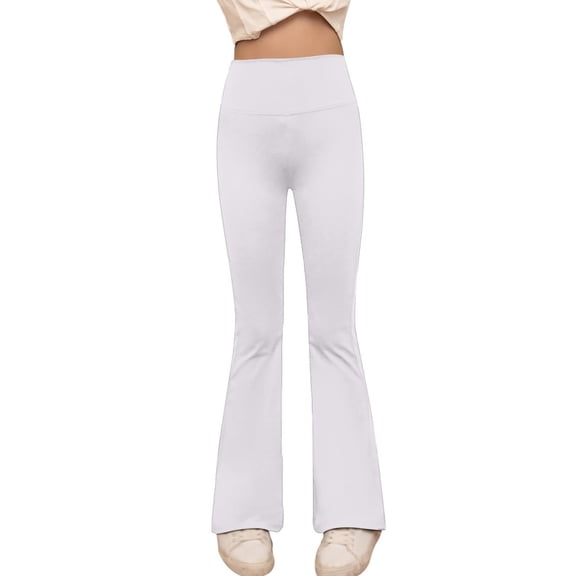 LIJCC Teen Girls High Waisted Yoga Flared Pants Thin Sports Tights Workout Leggings Kids Solid Color Bell-Bottom Trousers(White,14-16 Years)