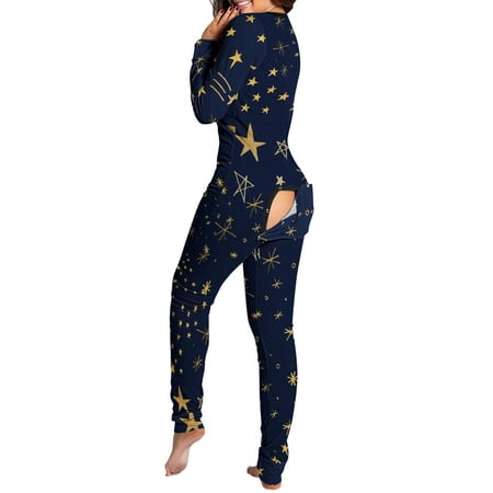 

Womens Pajamas Button-Down Print Functional Buttoned Flap Adults Romper Lounge Sets For Women