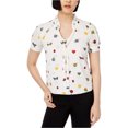 thumbnail image 1 of maison Jules Womens Ruffle Collar Knit Blouse, White, Medium, 1 of 1