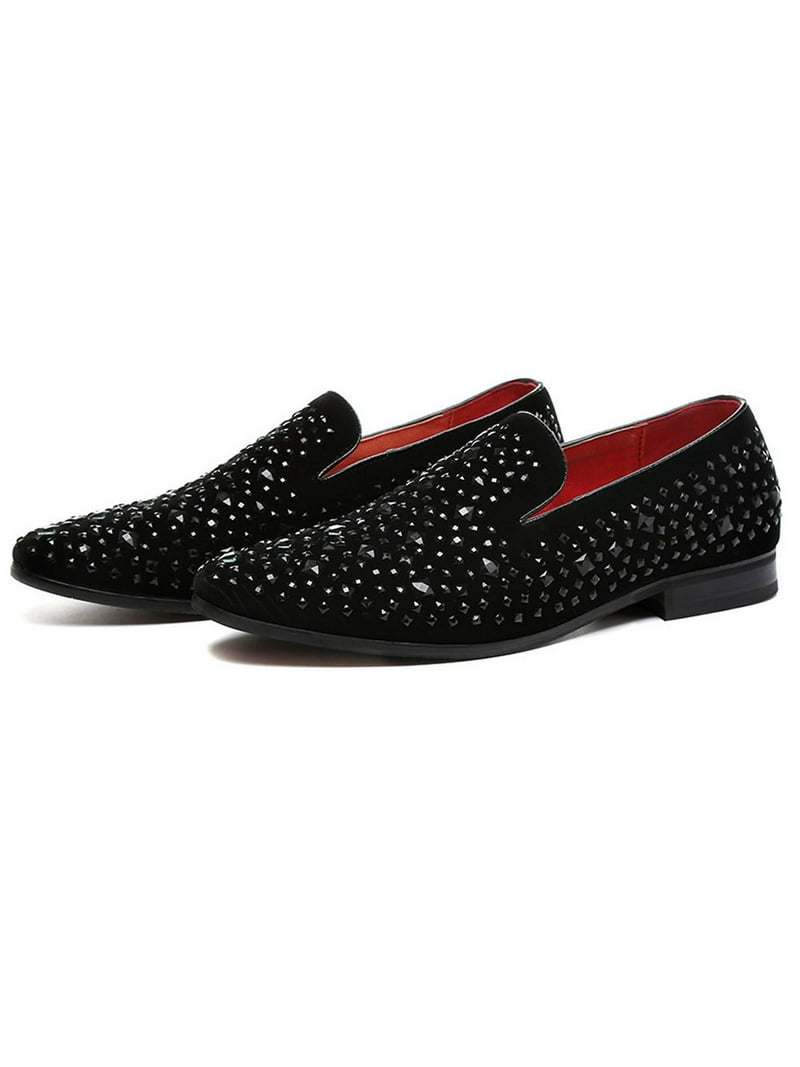 Metrocharm Men\'s Black Glitter Rubber Velvet Loafers Gold Buckle Slip On Shoes Men main image 2