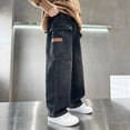 thumbnail image 2 of kpoplk Boys Y2K Baggy Jeans Vintage Wide Leg Denim Pants Relaxed Fit Elastic Waist with Two Back Pockets(Grey,12-14 Y), 2 of 7