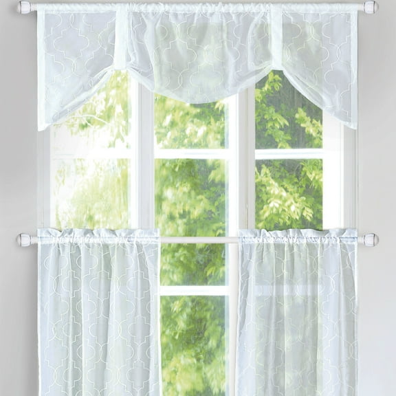 Home Soft Things 3 Piece Ogee Kitchen Curtain Set - White - 56" x 20" & 28" x 36"