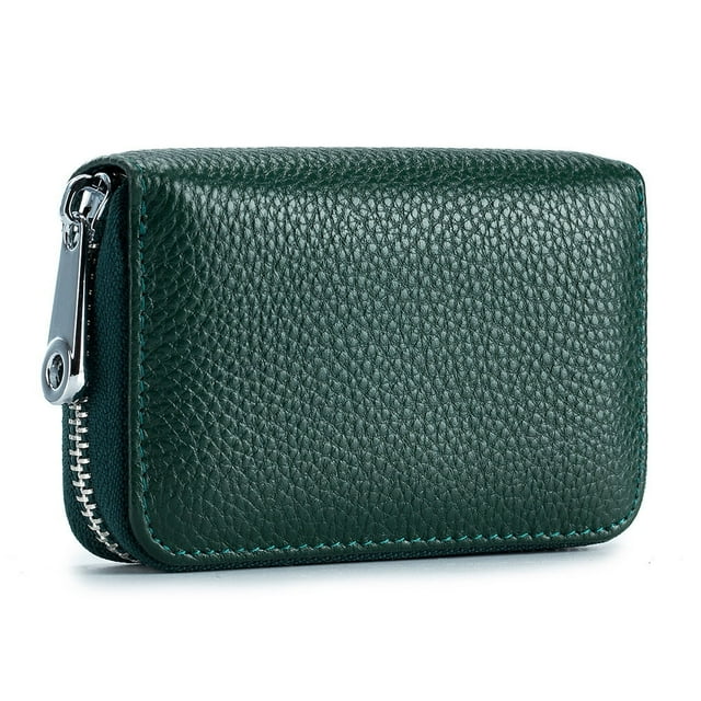 QUTETN Credit Card Holder RFID Blocking 12 Card Slots Leather Mini Credit Card Wallet Purse with Zipper-Blue