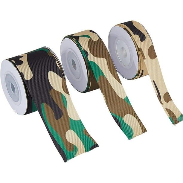 3 rollos de 18 yardas de cinta de poliéster con estampado de camuflaje verde, cintas de grosgrain de 16/22/38 mm de ancho