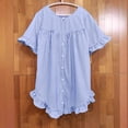 thumbnail image 6 of Womens Tops Striped Puff Sleeve Stand Collar Loose Blouse Spring Summer Shirts for Women Blue L, 6 of 6