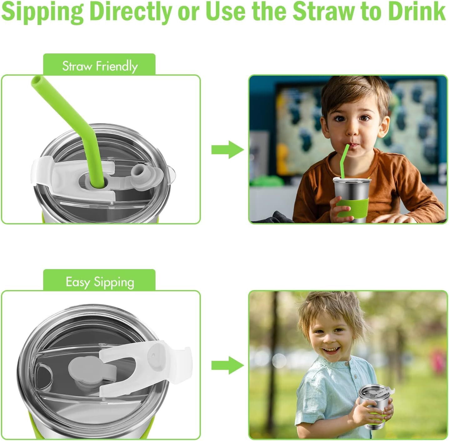 LQQBOX Stainless Steel Cups, 5 Pack 12oz Kids Drinking Glasses Spill Proof Metal Tumblers Cups with Lids and Straws for Kids and Adults