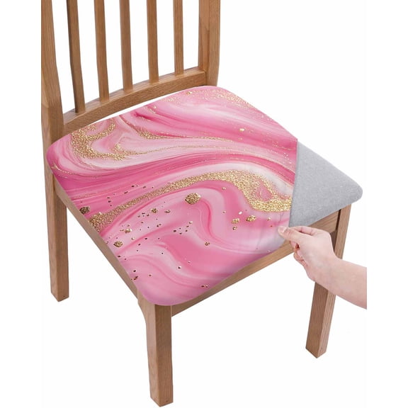 Marble Pink Chair Seat Covers for Dining Room Stretch Chair Seat Covers Set of 2, Modern Abstract Artwork Luxury Golden Chair Seat Protector Cushion Slipcovers for Kitchen Restaurant Office