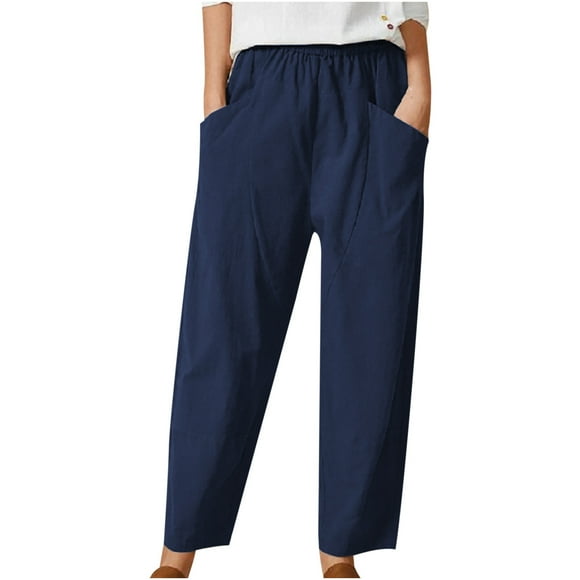 Bigersell Flare Pants for Women Full Length Pants Fashion Women Casual Summer Wear Pants Solid Color Cotton And Linen Trousers Flare Pants for Ladies