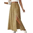 thumbnail image 2 of Women'S Floral Print Wrap Skirt, Casual Side Slit Midi Skirt for Vacation & Resort Wear Khaki M, 2 of 7