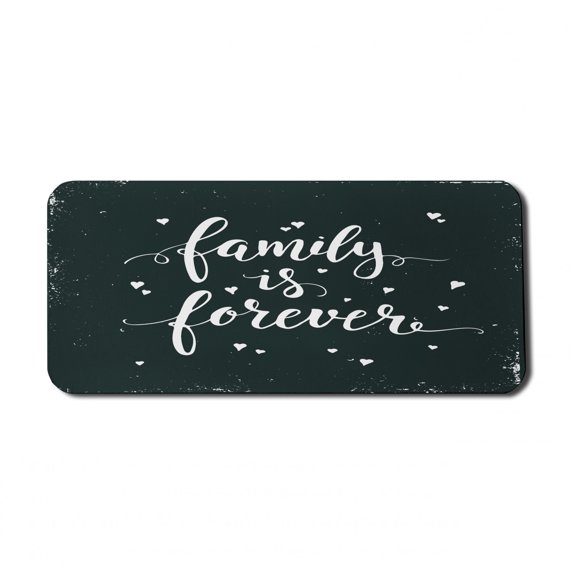 Family Computer Mouse Pad, Family is Forever Hand Drawn Typography with Little Hearts Poster Style, Rectangle Non-Slip Rubber Mousepad X-Large, 35" x 15" Gaming Size, Black and White, by Ambesonne