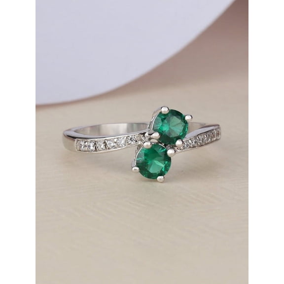 1.20 Carat Round Cut Natural Diamond Green Emerald Gemstone Wonderful Wedding Ring for Women Solid 18K White Gold Size 7 by Diamond Capitals
