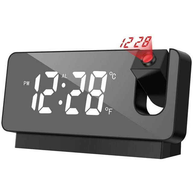 Projection Réveil Réveil Numérique Réutilisable avec Grand Écran LED de 7,3 "avec Projection de Réveil Portable Projecteur Rotatif à 180 ° pour la Chambre à Coucher à la Maison Noir