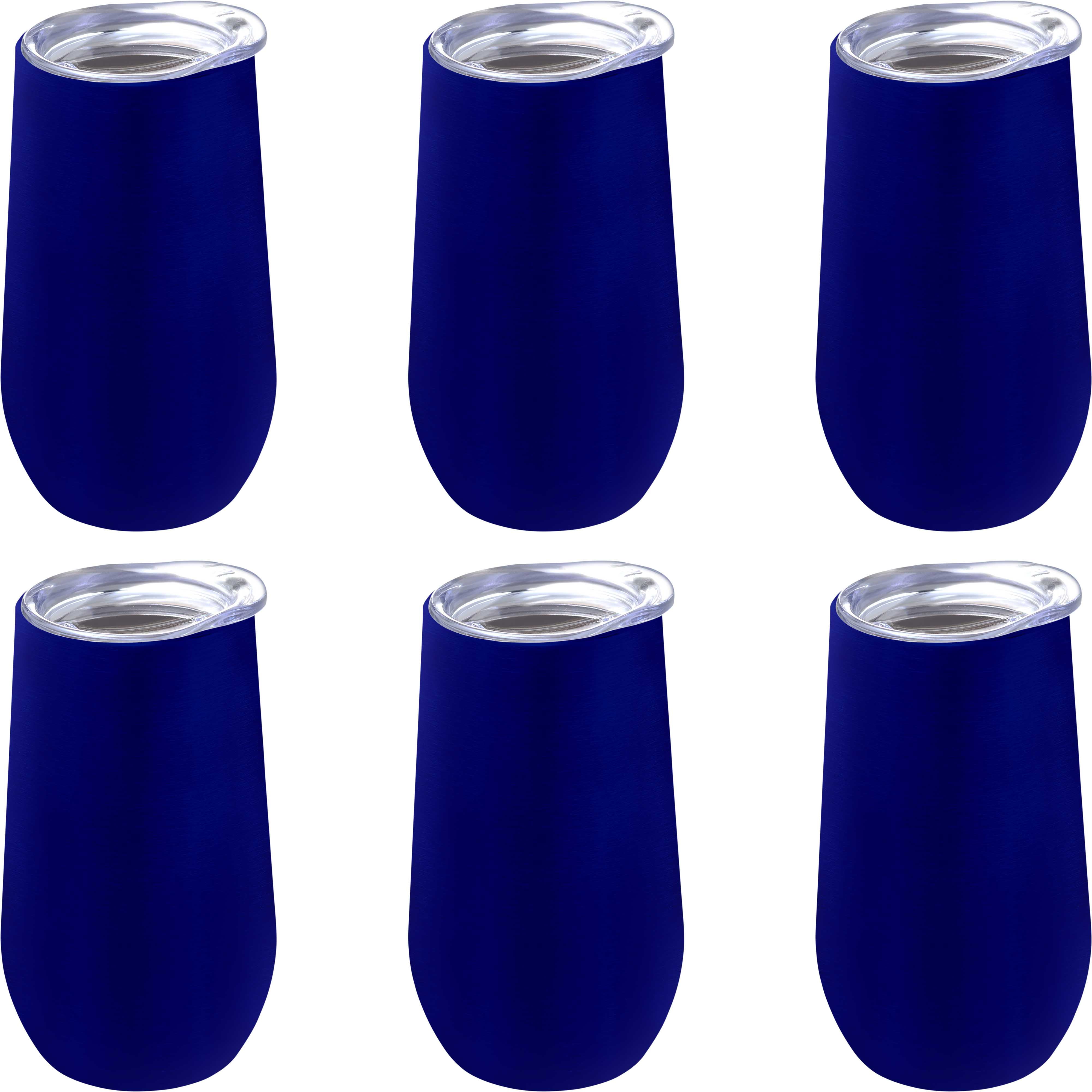 Stainless Steel Stemless Flute Wine Glasses with Lids 9 oz. Set of 6