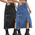 thumbnail image 4 of Chenyin Women's High Waisted Denim Maxi Skirts Summer Washed Jean Short Skirts with Pockets Long Skirts for Womens Size S-2XL, 4 of 9