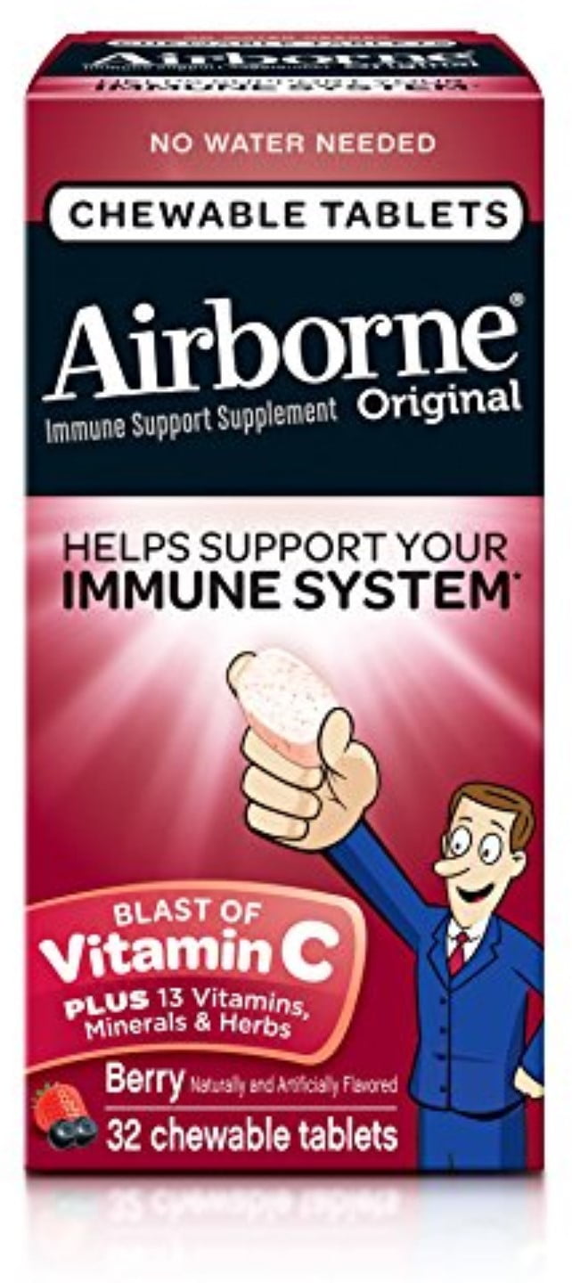 2 Pack Airborne Chewable Vitamin C 1000mg Immune Support Supplement