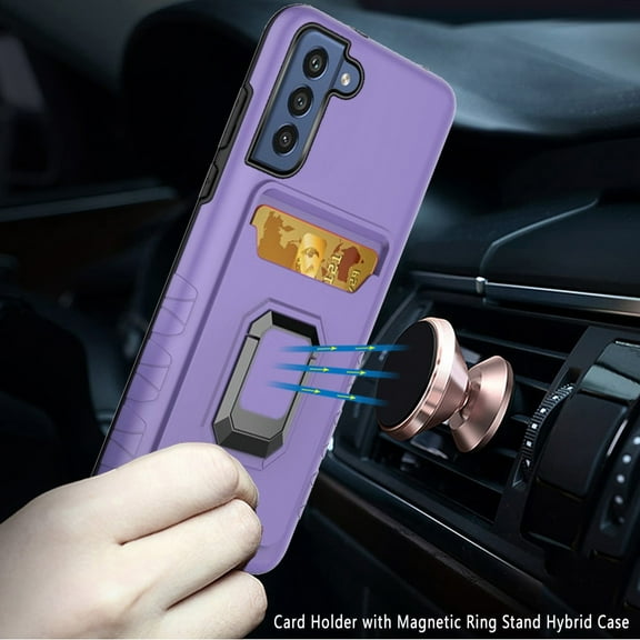 For Samsung Galaxy S22 Ultra Card Holder with Magnetic Ring Stand Hybrid Case