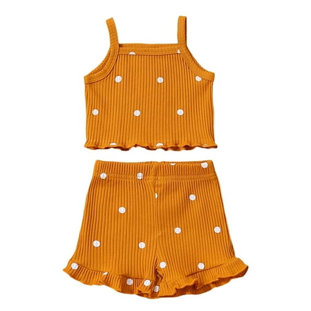 

Toddler Girl Clothes Sleeveless Ribbed Floral Print Vest Tops T Shirt Shorts Outfits Baby Clothes
