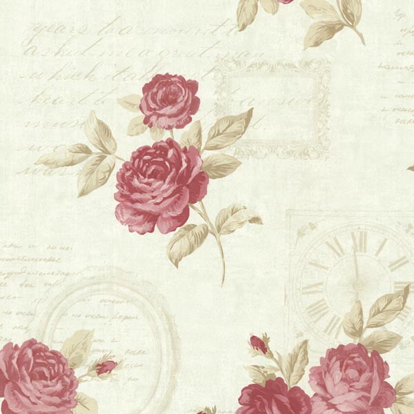 Brewster Venetia Mint Vintage Rose Toss Wallpaper 