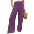 thumbnail image 2 of Njagoc3 Womens Solid Color High Waist Wide Leg Pants - Relaxed Fit Straight Leg 7/8 Length Casual Trousers with Pockets Breathable Cotton Blend, 2 of 6