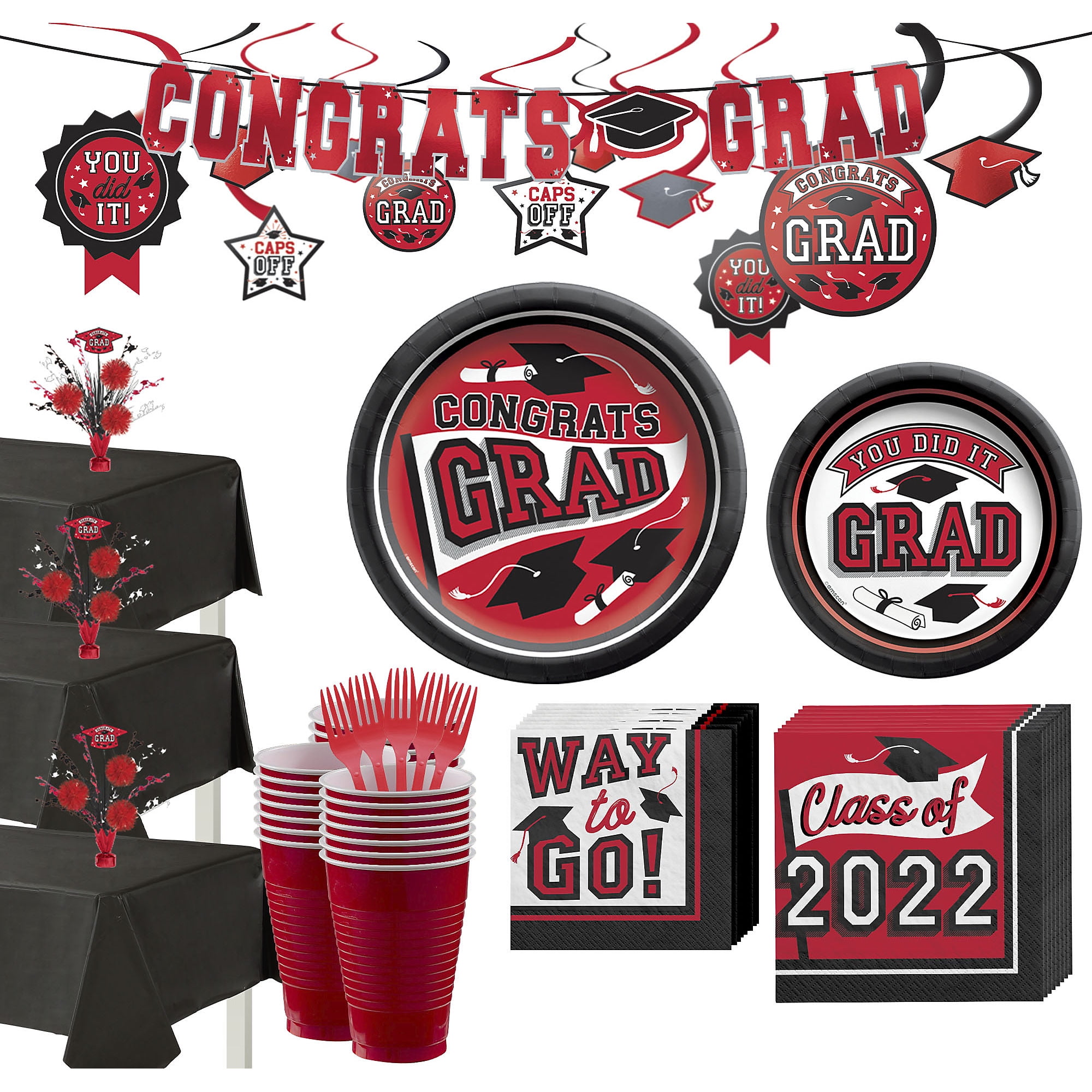 Party City Red Congrats Grad 2022 Graduation Party Supplies and ...