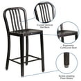 thumbnail image 5 of BizChair Commercial Grade 24" High Black-Antique Gold Metal Indoor-Outdoor Counter Height Stool with Vertical Slat Back, 5 of 12
