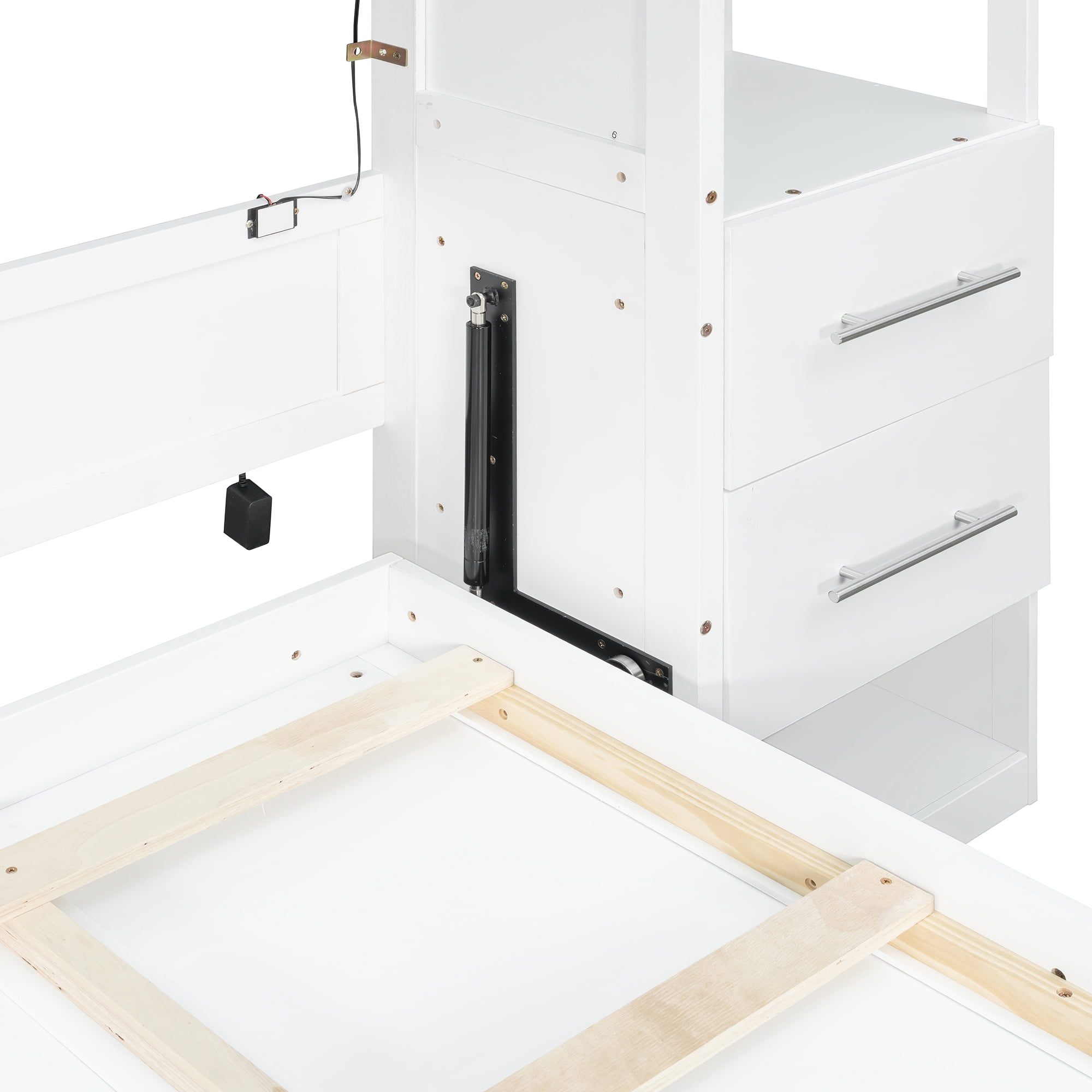 Full Size Murphy Bed with Shelves, 4 Drawers and LED Lights for Space-Saving Guest Room