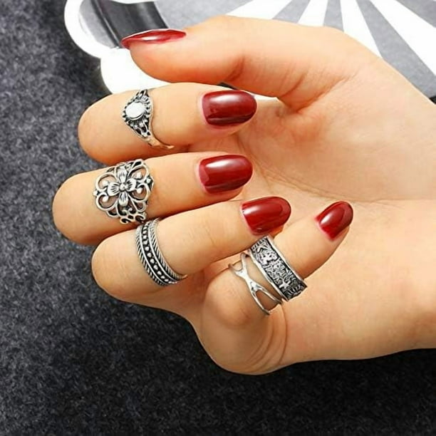 Anillo apilable vintage de plata, juego de anillos apilables para dedo, anillos de promesa, elegantes y únicos, anillos de compromiso, joyas, regalos.