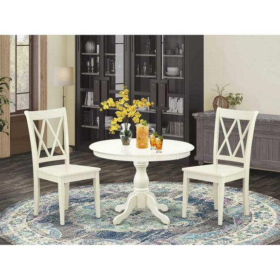 East West Furniture Hartland 3-piece Double X-Back Dining Set in Linen White