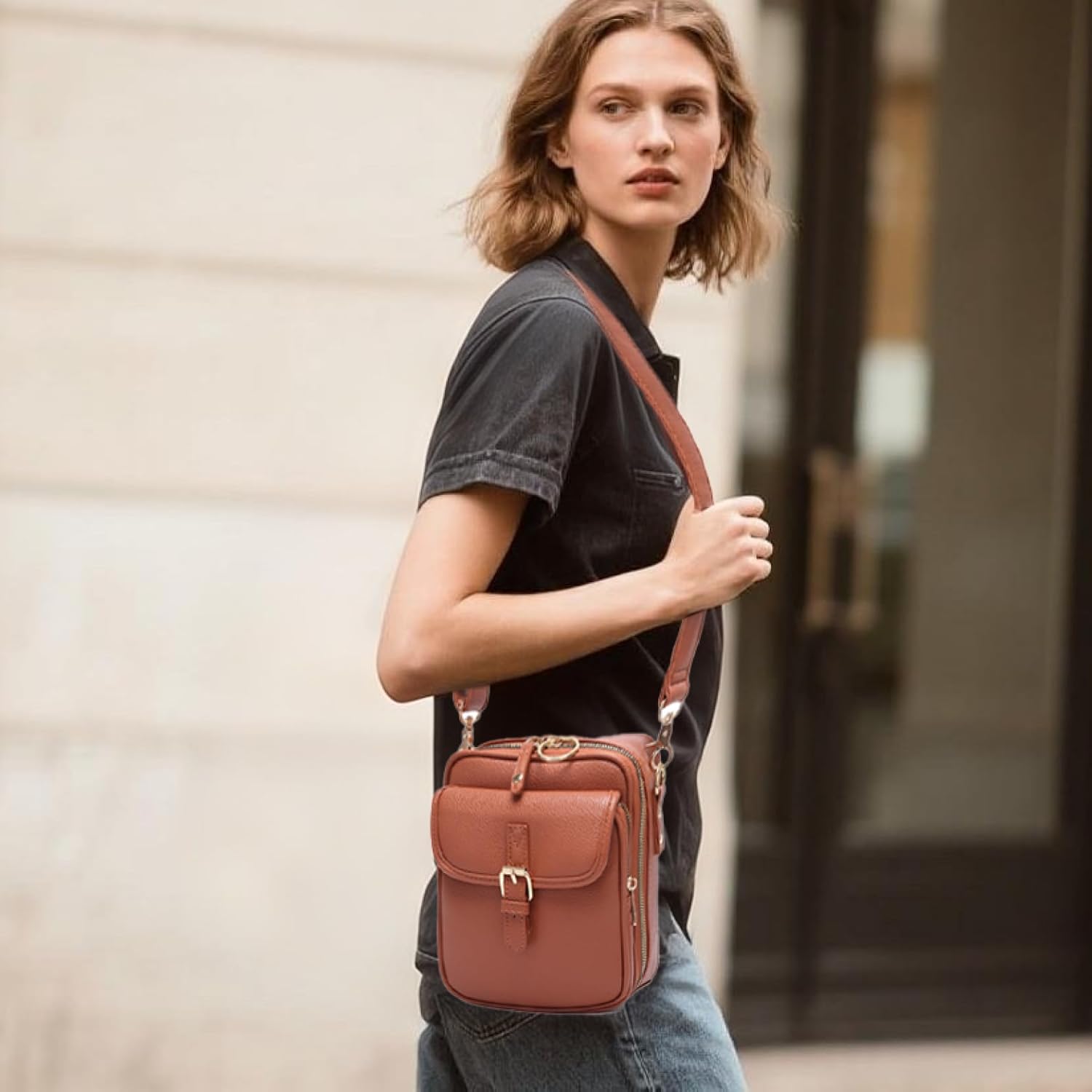 Leather Crossbody Bags for Women Anti-Theft Vegan Purse with Card Slots, Travel Shoulder Bag, Waterproof Crossbody Purse