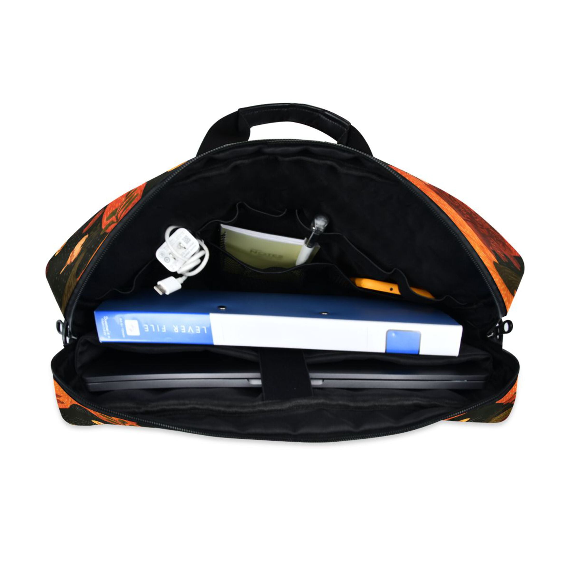 16" Laptop Tote Bag Laptop Sleeve Case Computer Briefcase for Work & Travel Black Cat Surrounded by Pumpkins