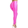 thumbnail image 2 of Ofenti Shiny Leggings for Women High-Waist Neon Tights for Parties & Raves, Small Neon Pink, 2 of 8