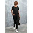 thumbnail image 2 of Mengpipi Women Casual 2 Piece Outfit Long Pant Set Sweatsuits Tracksuits Short Sleeve Tops Long Pants Outfits Loungewear, Black-M(US 8-10), 2 of 6