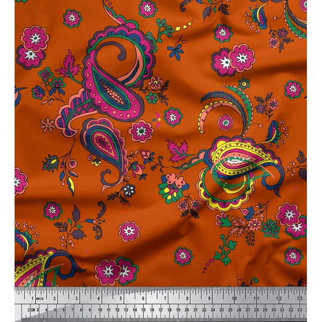 Soimoi polyester Crepe Fabric Floral & Paisley Print Sewing Fabric Yard 42 Inch Wide