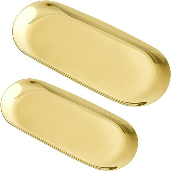 Gold Decorative Tray, Jewelry Tray, Bathroom Vanity Tray for Dresser Counter,Serving Tray, Candle Holder Cosmetics Tray,Perfume Tray, 2Pcs, Oval