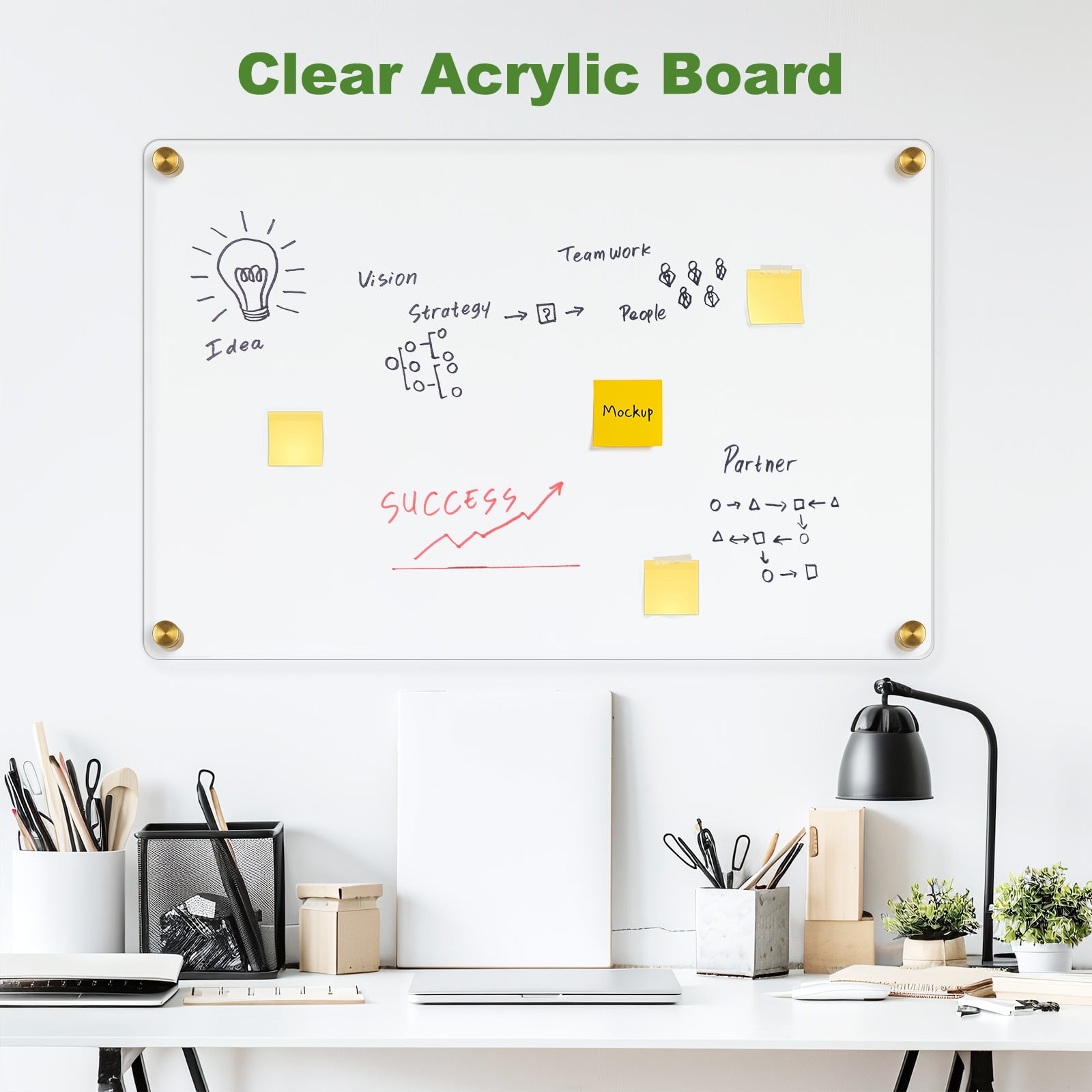 DOLLAR BOSS Oversize Acrylic Dry Erase Board for Wall, 36'' x 24'' Acrylic Writing Board Non-Magnetic Floating Ultra-Thick Dry Erase Board for Wall Non-Frame Whiteboard with Markers&Eraser for Office