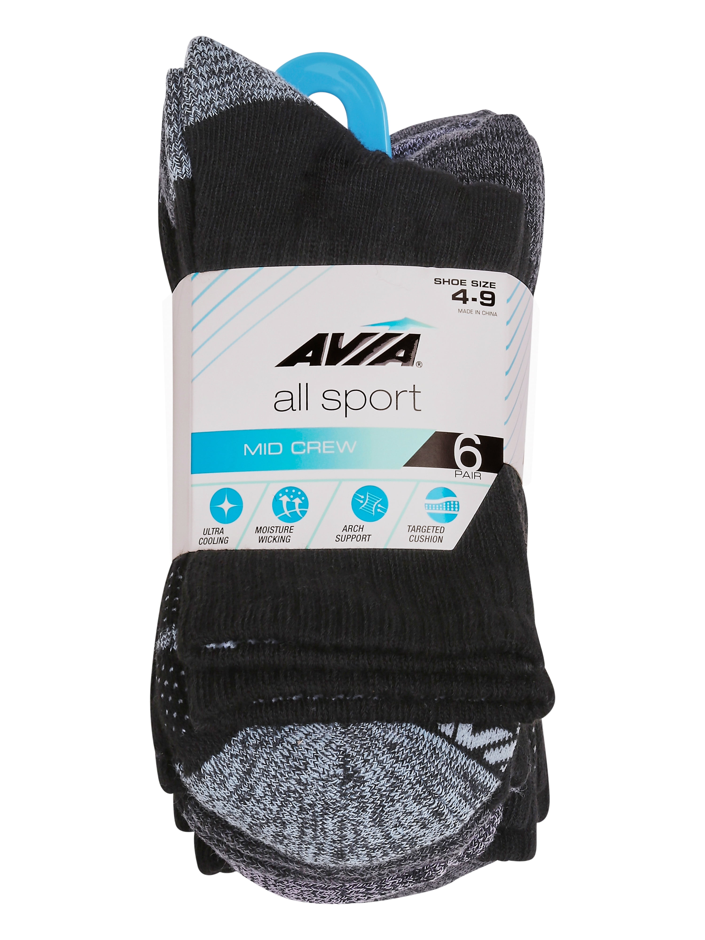Avia Women's All Sport Cushion Mid Crew Socks, 6-Pack