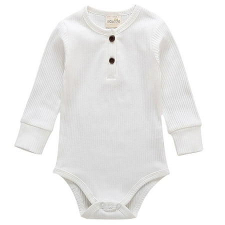 

BIOSA Solid Color Long Sleeve Baby Rompers Cute One-Piece Jumpsuit (White 3-6M)