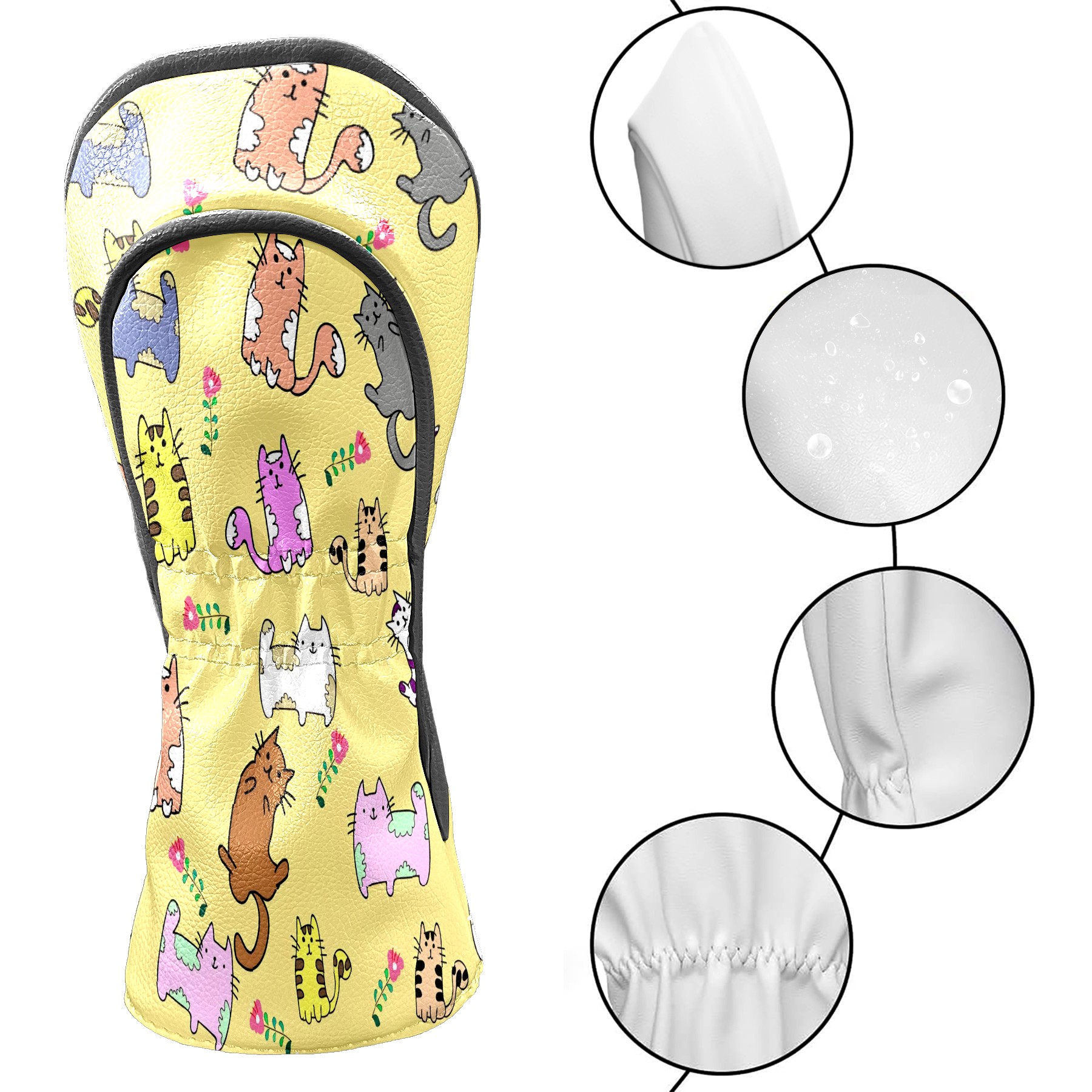 Golf Club Covers, Yellow Cat Premium PU Leather Driver Hybrid Putter Head Covers with Velvet Lining, Waterproof Golf Gifts for Men Women