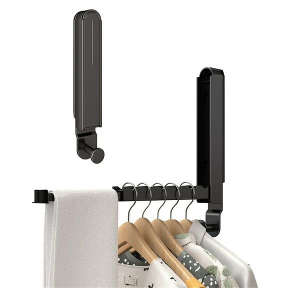 Bxaolu Folding Clothes Drying Rack, Super Heavy Duty Adhesive Hanger Wall Mounted, Foldable Portable Collapsible Bathroom Accessories and Towel Rack Organization, Black, 1Pack