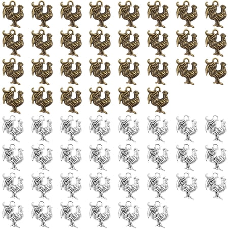 60 Pieces Antique Chicken Rooster Charms Tibetan Alloy Chicken Farm Animal Figures Dangle Pendants for DIY Bracelets Necklaces Jewelry Making Supplies, 2 Colors