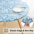 thumbnail image 2 of Round Fitted Tablecloth with Elastic Edge, 100% Waterproof Oil Proof Plastic Table Cover, Vinyl Flannel Backed Tablecloth Fits 36"-44" Round Tables for Dinner, Outdoor, Picnic, Blue Leaves, 2 of 6