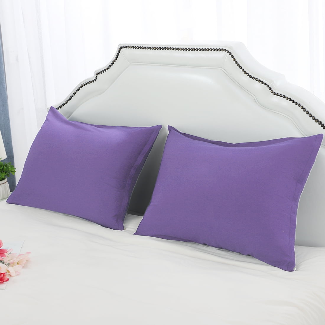 Unique Bargains Pillowcases 2-Piece Egyptian Cotton Pillow Cover Purple Standard