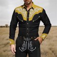 thumbnail image 2 of SXCXLSA Mens Western Shirts Cowboy Embroidered Button Collar Long Sleeve Shirt Regular Fit Classic Basic Tee With Floral Design Yellow XXXL, 2 of 4