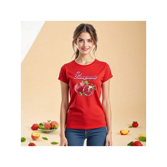 Playera Blusa De Granadas Pomegranate – Estilo Natural con Sabor a Frescura Color Rojo Talla Mediana Marca Emil SaEs