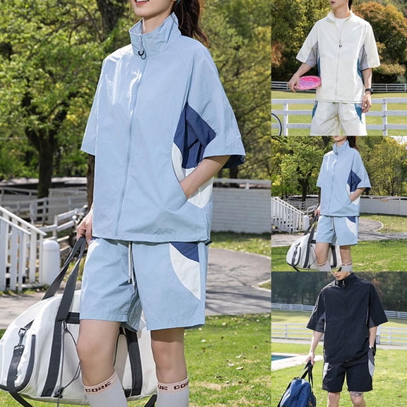 ibiyuan 2 Piece Sets For Women Going Out Women's Summer Outdoor Sportswear Short Sleeve Windbreaker Jacket and Shorts Set Lightweight Breathable Workout Suit