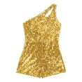 thumbnail image 3 of TiaoBug Kids Girls Shiny Sequin Bodysuit One Shoulders Sleeveless Dance Jumpsuit Prom Pageant Romper Gold 14, 3 of 5